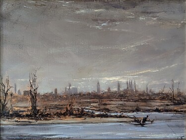 Pittura intitolato "Distant city" da Ivan Filipchyk, Opera d'arte originale, Olio