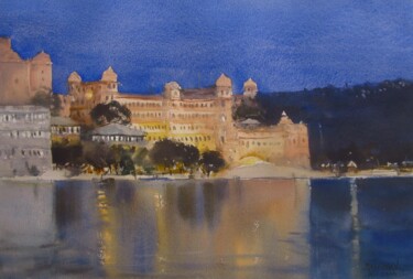 Painting titled "Royal Night, Udaipur" by Bhargavkumar Kulkarni, Original Artwork, Watercolor