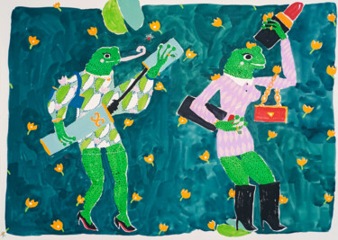 Pintura titulada "«Frogs with makeup»" por Yevhenii Litvinenko, Obra de arte original, Gouache