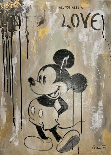 绘画 标题为“Mickey - All you ne…” 由Esther Sitbon, 原创艺术品, 丙烯 安装在木质担架架上