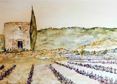 Peinture intitulée "le vieux moulin" par Jean Jourdan, Œuvre d'art originale, Aquarelle