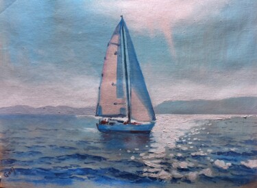 Painting titled "Seascape" by Garry Arzumanyan, Original Artwork, Oil Mounted on Wood Stretcher frame