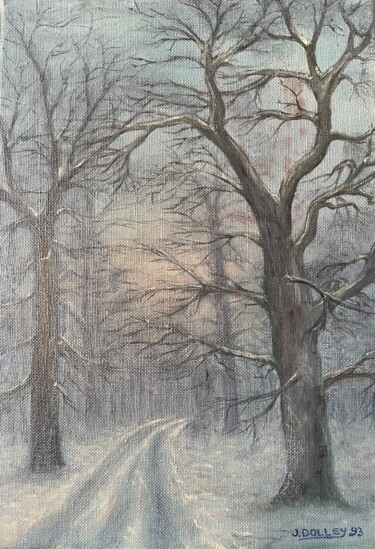 Painting titled "Bois en hiver" by Jacques Dolley, Original Artwork, Oil Mounted on Wood Stretcher frame