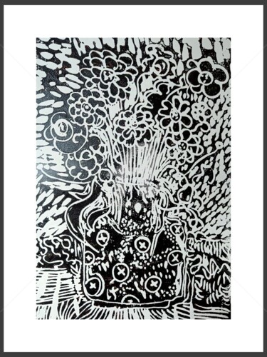 印花与版画 标题为“Flower power” 由Christophe Flaugère, 原创艺术品, Linocuts