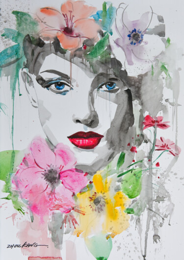 Peinture intitulée "portrait" par Kang Zhou, Œuvre d'art originale, Aquarelle