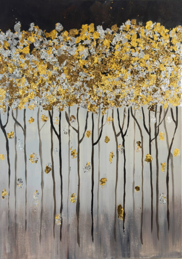 Peinture intitulée "Goldene Wald im Her…" par Maryna Daar, Œuvre d'art originale, Acrylique Monté sur Châssis en bois