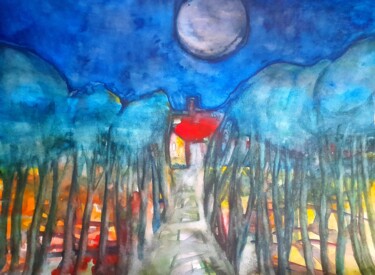 绘画 标题为“Full moon home dirt…” 由Alexey Zhucovsky, 原创艺术品, 水彩