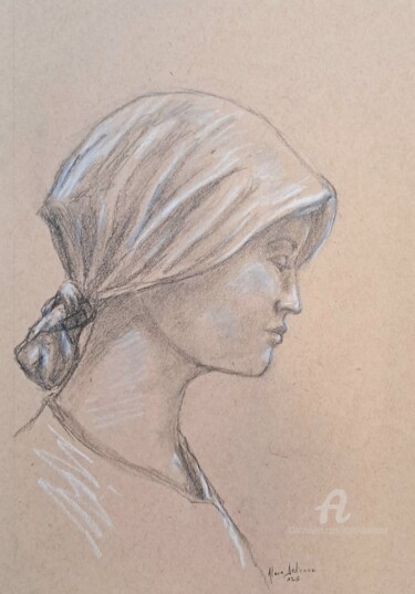 제목이 "FEMME AU FICHU"인 그림 Alain Devienne로, 원작, 흑연