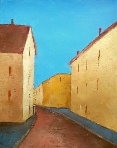 Painting titled "Old City Fragment 14" by Kestutis Jauniskis, Original Artwork, Oil