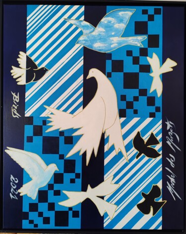 Peinture intitulée "Blue birds" par Michel Des Mazots, Œuvre d'art originale, Acrylique Monté sur Châssis en bois