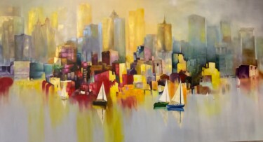 Painting titled "Город золотой" by Olessya Shuvayeva, Original Artwork, Acrylic Mounted on Wood Stretcher frame