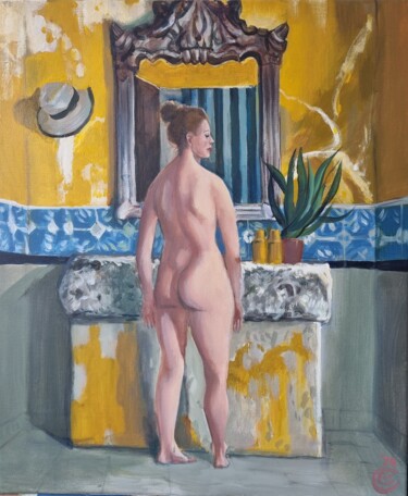 Schilderij getiteld "The Color of Lonely" door Liza Nabokova, Origineel Kunstwerk, Acryl Gemonteerd op Frame voor houten bra…