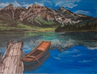 Peinture intitulée "Balade sur le lac" par Céline Azeau, Œuvre d'art originale, Acrylique Monté sur Châssis en bois