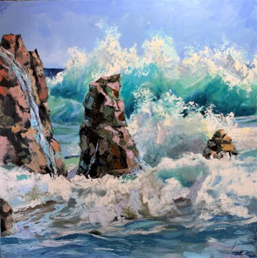 Seascape Dark sky. Ocean. Картина под названием "Seascape Dark sky.…" - Vita Schagen, Подлинное произведение искусства, Масло Установлен на Деревянная…