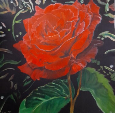 Peinture intitulée "Rose rouge" par Céline Azeau, Œuvre d'art originale, Acrylique