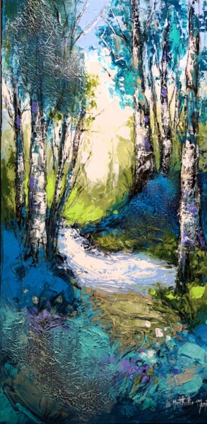 Painting titled "Clarté à l'horizon" by Nathalie Montel, Original Artwork, Acrylic Mounted on Wood Stretcher frame