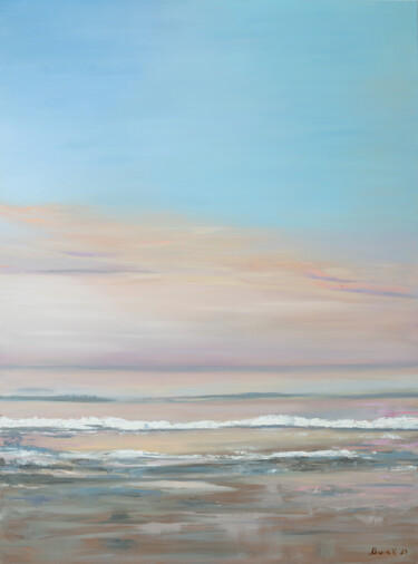 Painting titled "Miami sunset 2" by Maria Votek, Original Artwork, Oil Mounted on Wood Stretcher frame