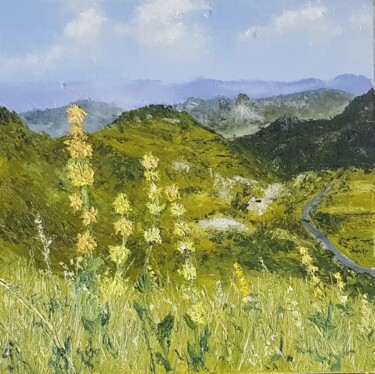 Pintura titulada "Gentianes en Ardèche" por Claude Bonnin, Obra de arte original, Oleo Montado en artwork_cat.