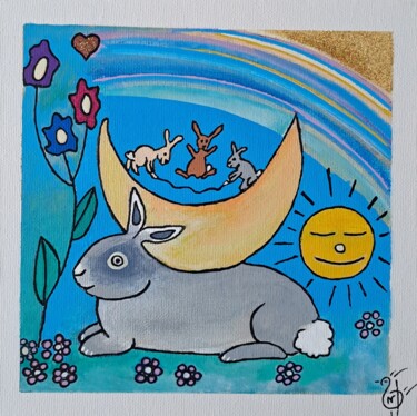 绘画 标题为“Lapins Lunaires” 由Nadège Dubreuil, 原创艺术品, 丙烯