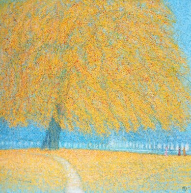 Pittura intitolato "Arbre jaune" da Jean-Louis Delmas, Opera d'arte originale, Pennarello Montato su Telaio per barella in l…