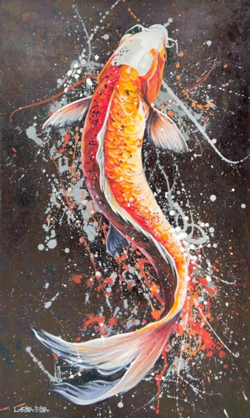 Peinture intitulée "koi carp" par Irina Larina, Œuvre d'art originale, Acrylique Monté sur Châssis en bois