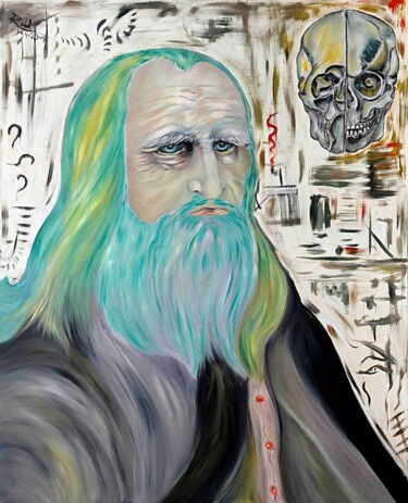 绘画 标题为“Da Vinci (The Wise…” 由Rodolfo V Ortiz, 原创艺术品, 油 安装在木质担架架上