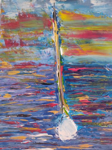 Schilderij getiteld "Marine colorée II" door Hélène Le Borgne, Origineel Kunstwerk, Acryl Gemonteerd op Frame voor houten br…