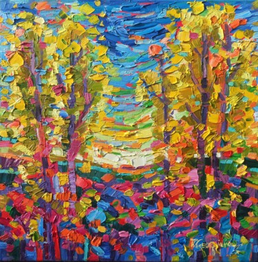 Fall trees 2 Malarstwo zatytułowany „Fall trees 2” autorstwa Vanya Georgieva, Oryginalna praca, Olej Zamontowany na Drewniana rama noszy