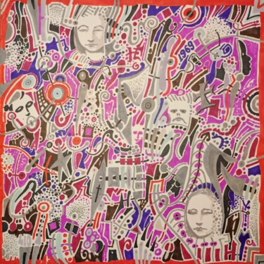 Drawing titled "Squarexpressions-30" by Milto Sideris, Original Artwork, Marker