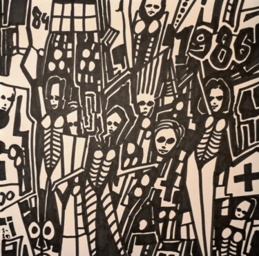 Drawing titled "Squarexpressions-39" by Milto Sideris, Original Artwork, Marker