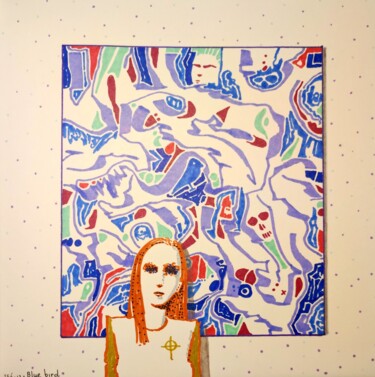 Disegno intitolato "Blue bird" da Milto Sideris, Opera d'arte originale, Pennarello