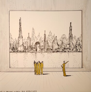 Disegno intitolato "Bright Lights, big…" da Milto Sideris, Opera d'arte originale, Pennarello