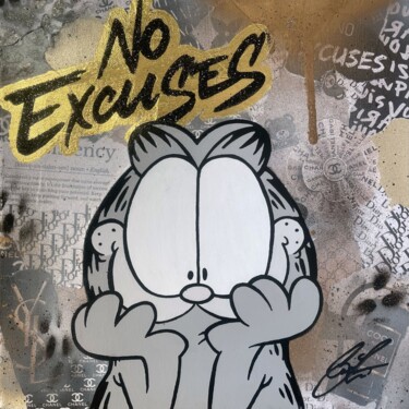 拼贴 标题为“NO EXCUSES” 由Beyond Signature, 原创艺术品, 丙烯 安装在木质担架架上