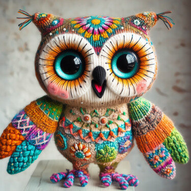 数字艺术 标题为“Vibrant Knitted Owl…” 由Alberto Capitani, 原创艺术品, AI生成的图像