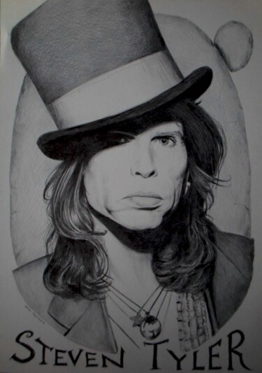 Disegno intitolato "Steven Tyler" da Milto Sideris, Opera d'arte originale, Biro