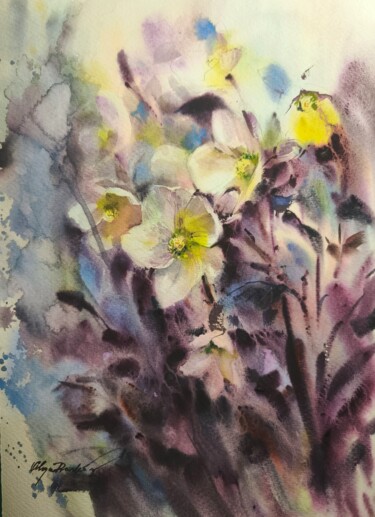 绘画 标题为“Winter roses. Helle…” 由Olga Drozdova, 原创艺术品, 水彩