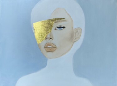 Andromeda – Cosmic Gold Leaf Portrait 绘画 标题为“Andromeda – Cosmic…” 由Svetlana Li, 原创艺术品, 油 安装在木质担架架上