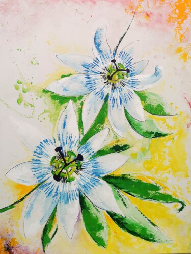 Passiflores -1- Série ~Inspiration péi ~ 제목이 "Passiflores -1- Sér…"인 미술작품 Aurélie Herole로, 원작, 아크릴 나무 들것 프레임에 장착됨
