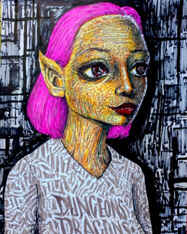 Disegno intitolato "Regular visitor - 16" da Milto Sideris, Opera d'arte originale, Pennarello