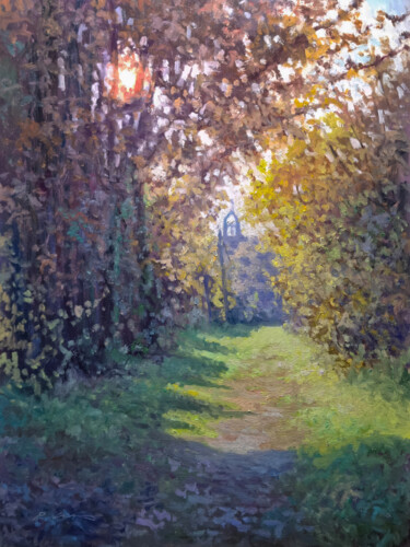 Peinture intitulée "Chemin de la Chapel…" par Pascal Giroud, Œuvre d'art originale, Huile Monté sur Panneau de bois