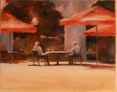 Schilderij getiteld "Summer cafe" door Igor Makeev, Origineel Kunstwerk, Olie