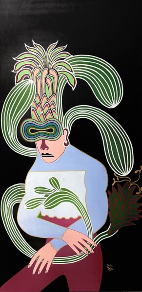 Malerei mit dem Titel "Homme au jardin" von Diana Rosa, Original-Kunstwerk, Acryl