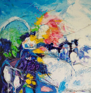 Pintura intitulada "Fantaisie en jardin…" por Élisabeth Augendre Moreau, Obras de arte originais, Acrílico Montado em Armaçã…