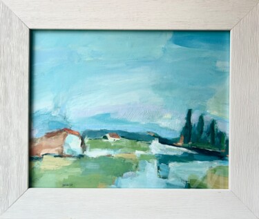 Malerei mit dem Titel "La maison du lac" von Johanne Spinella, Original-Kunstwerk, Acryl