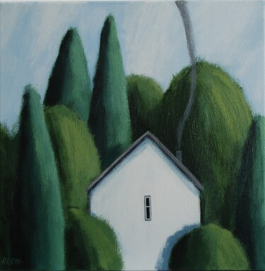 House in trees Painting titled "House in trees" by Rraya, Original Artwork, Acrylic Mounted on Wood Stretcher frame