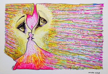 Drawing titled "1991 - Awkward kiss" by Milto Sideris, Original Artwork, Marker