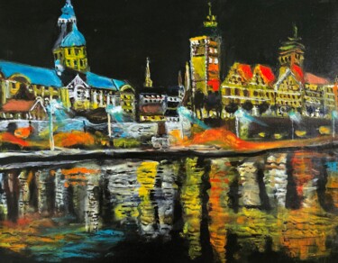 Painting titled "Toruń nocą" by Krystyna Mościszko, Original Artwork, Acrylic