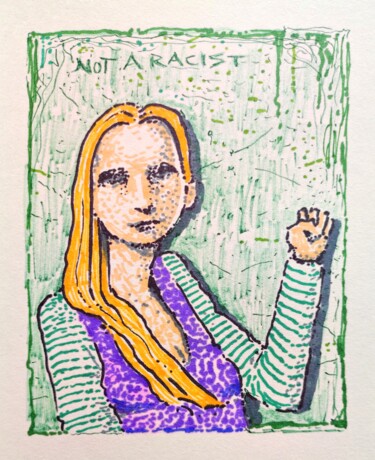 Disegno intitolato "Not a racist at all" da Milto Sideris, Opera d'arte originale, Pennarello