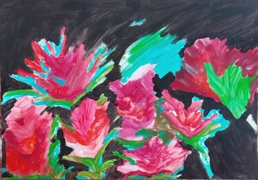 Peinture intitulée "Rouge comme la fleur" par Seny Jasna, Œuvre d'art originale, Acrylique
