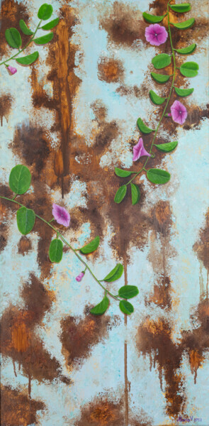 Painting titled "Ipomoea" by Maria Votek, Original Artwork, Oil Mounted on Wood Stretcher frame